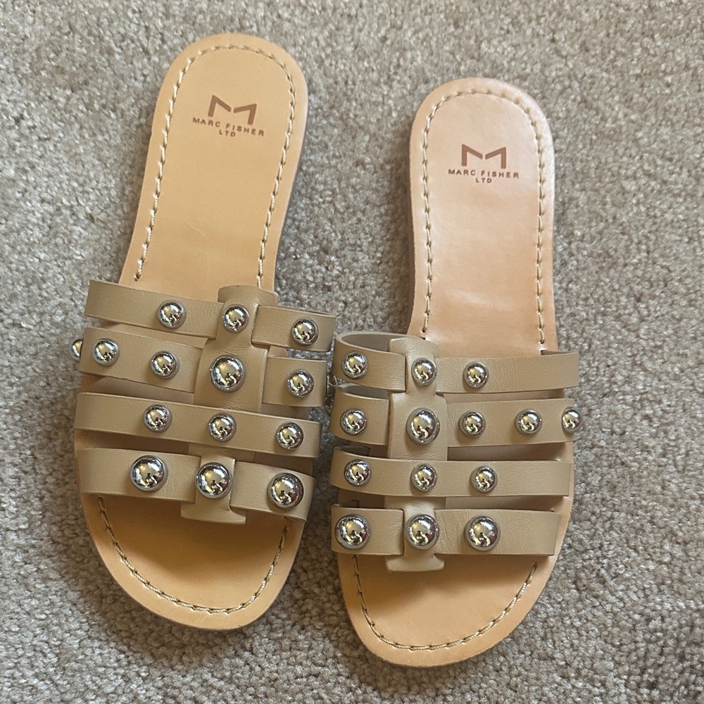Marc Fisher Beige Studded Sandals